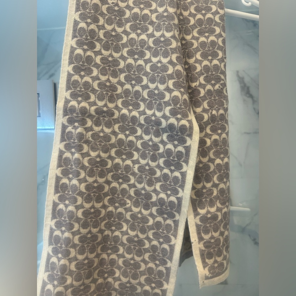 Coach Cream and Gray Floral Scarf